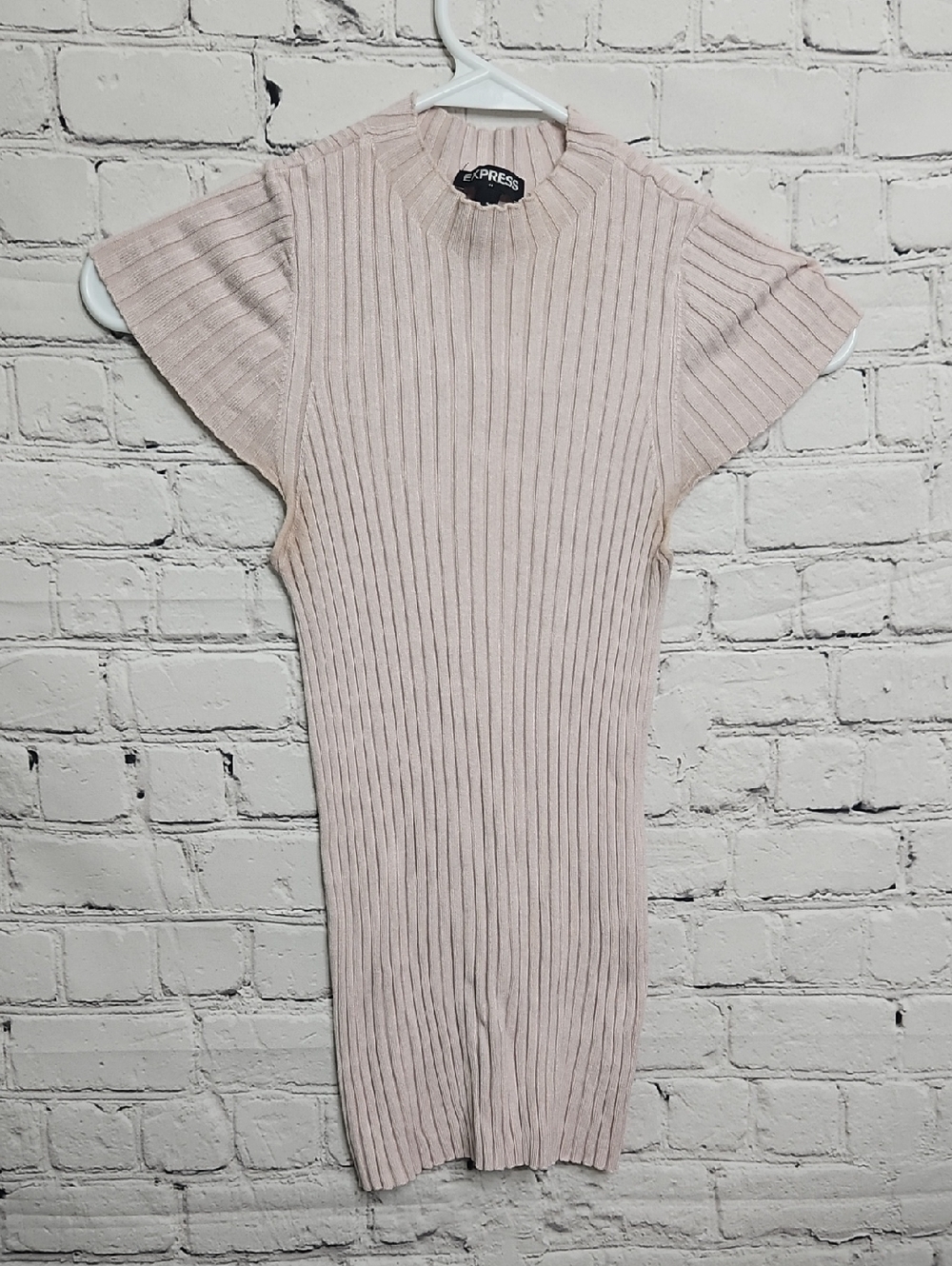 Express Tan Ribbed Mock Neck Cap Sleeve Top XSmall